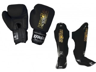 Kanong Muay Thai Gloves + Shin Guards : Black
